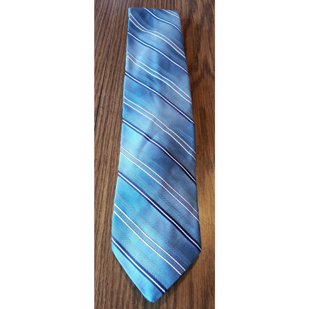 Puritan Mens Tie Blue White Classic Striped Necktie